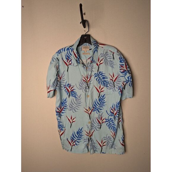 Quiksilver Other - Quicksilver Waterman Short Sleeve Button‎ Up Blue Hawaiian Shirt Men Large Surf